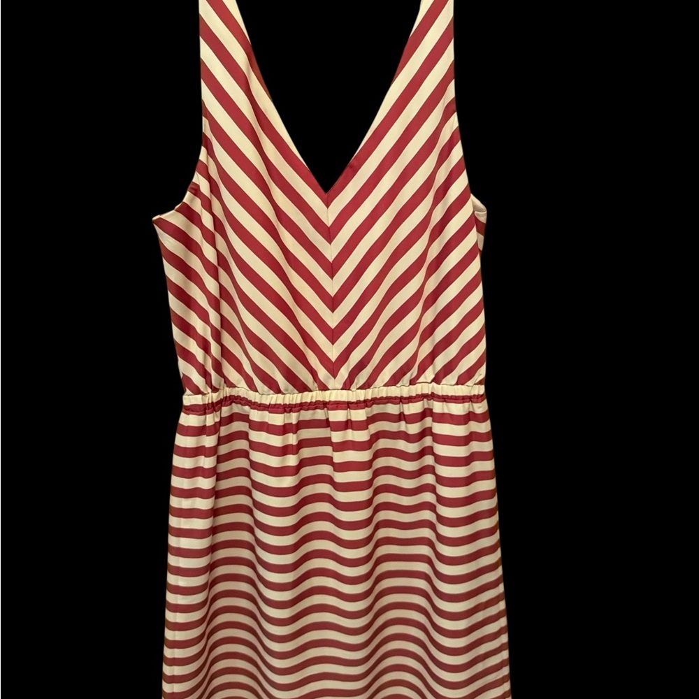 LOFT Red and White Stripped VNeck Sleeveless Dress Size 8
